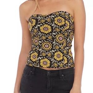 Free People Black and Yellow Strapless Tube Top